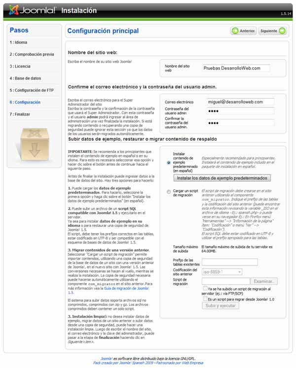 Instalación de Joomla PASO 6