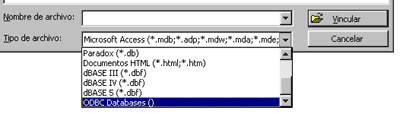 Seleccionamos el tipo de fuente: ODBC