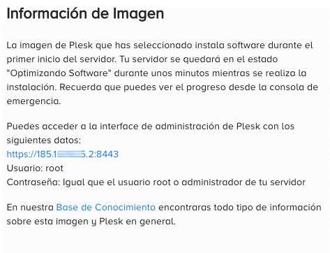 información de la imagen del servidor que hemos instalado