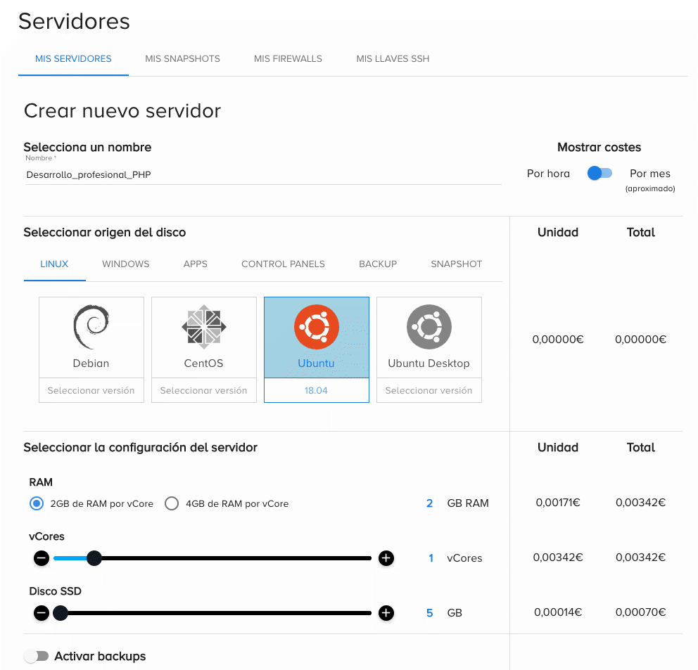 configuración del vps cloud